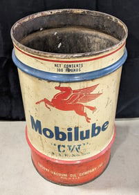 Vintage SOCONY Mobil Mobilube "CW" 100lbs Barrel Can