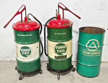 Vintage Quaker State & Cities Service Oil Barrels