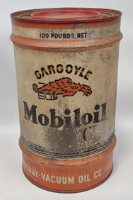 Early Gargoyle Mobiloil "C" 100lb Oil Can / Drum