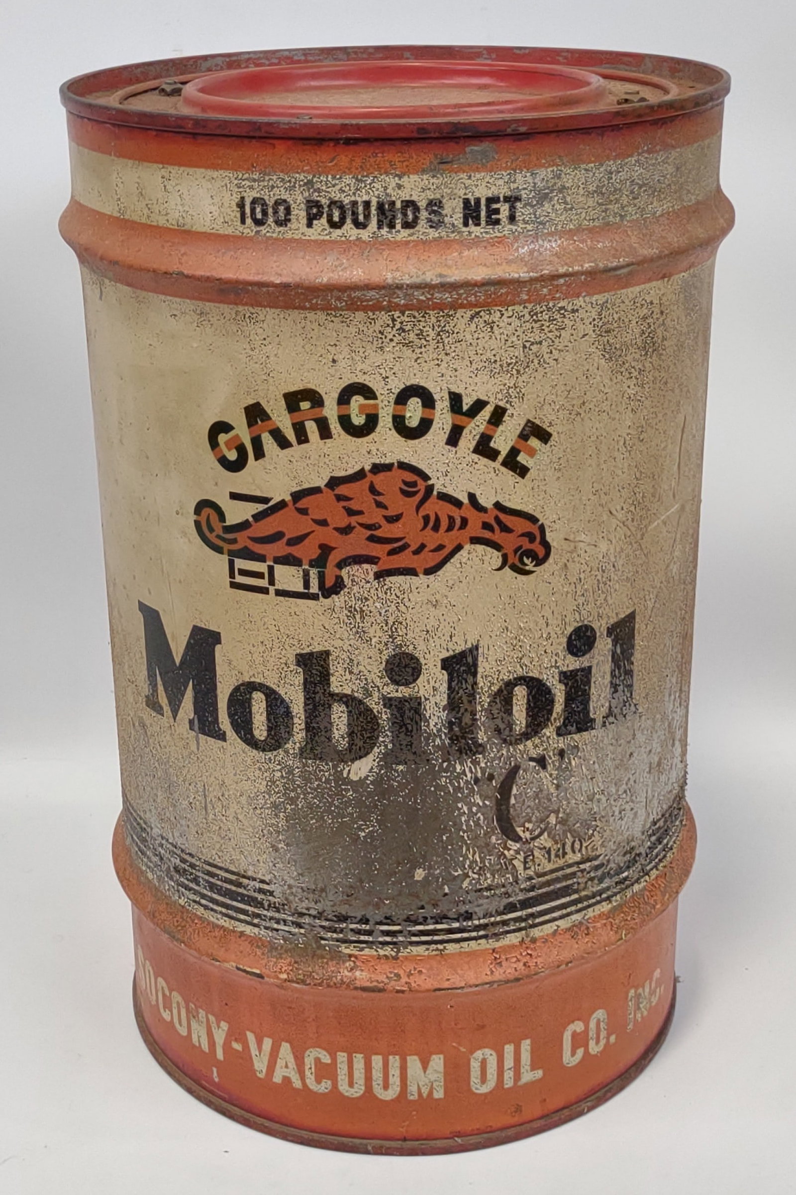 Early Gargoyle Mobiloil "C" 100lb Oil Can / Drum (1 of 9)