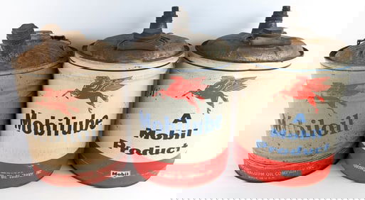 (3) Vintage Mobil Service Station 5 Gallon Oil Cans