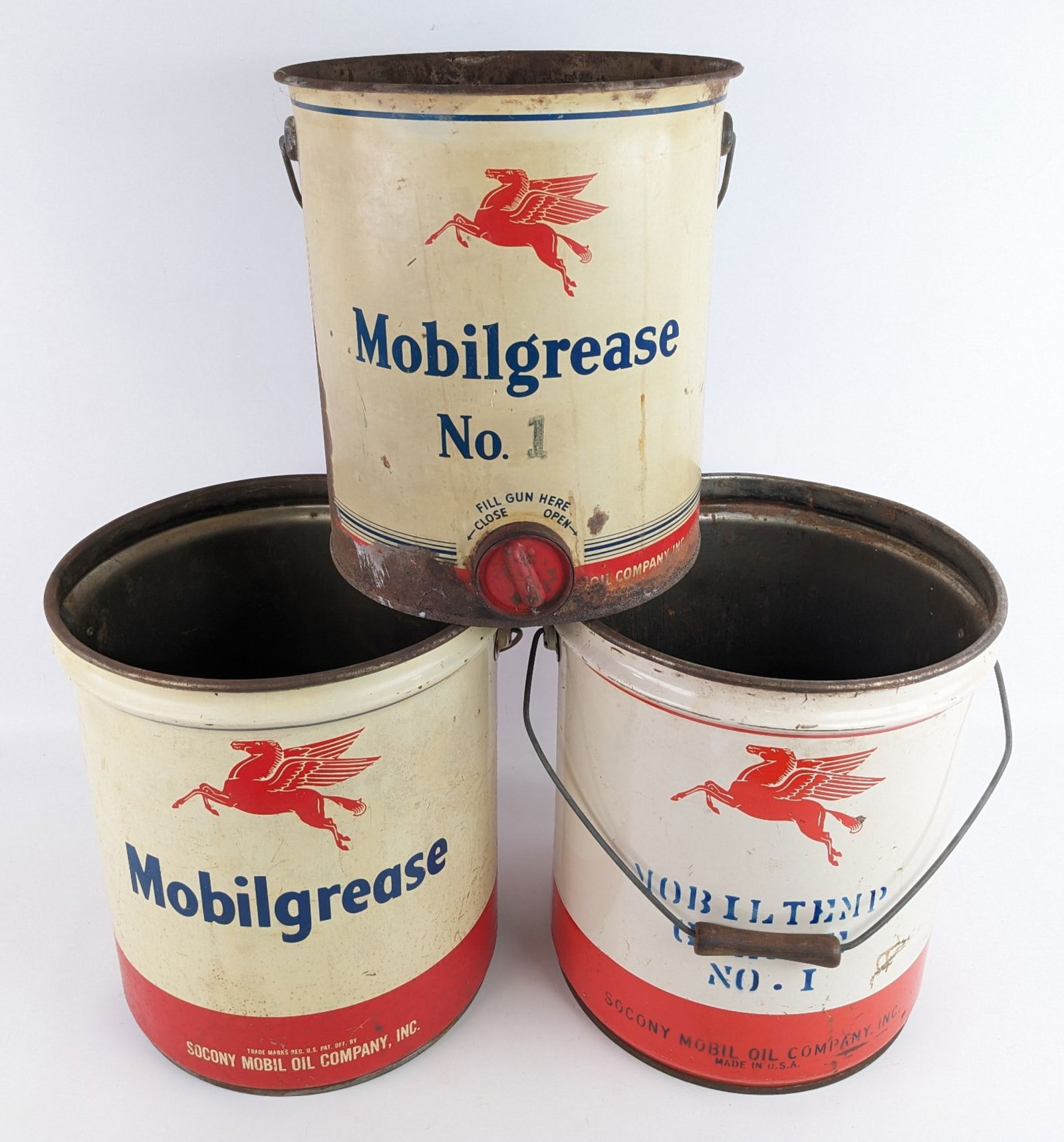 3) Vintage Mobilgrease 35lb Metal Grease Cans (1 of 9)