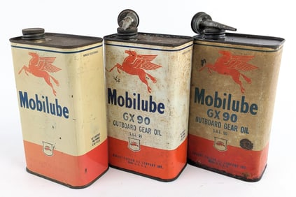 (3) Vintage Gargoyle Mobilube GX90 Outboard Gear Oil 2lb Cans