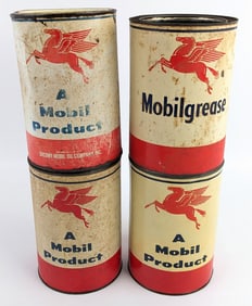 (4) Vintage Mobil Mobilgrease 5lb Metal Cans