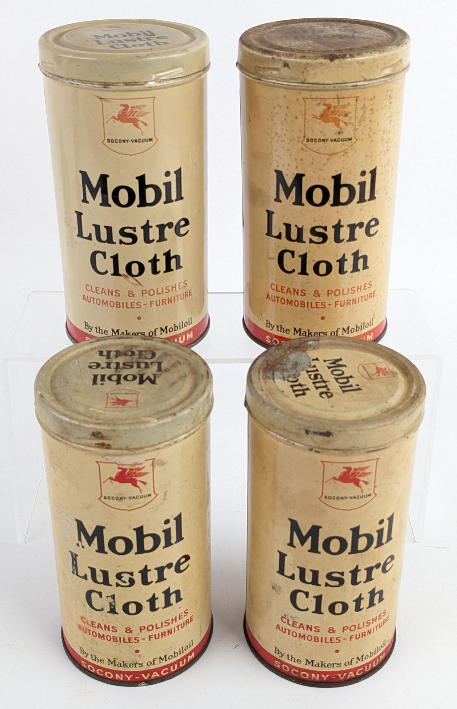 (4) Vintage SOCONY-VACUUM Mobil Lustre Cloth Metal Cans (1 of 8)