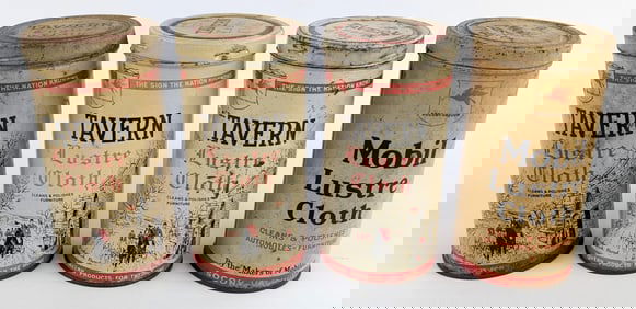 (4) Vintage SOCONY-VACUUM Mobil Lustre Cloth Metal Cans