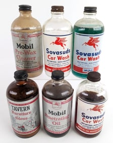 (6) Vintage Mobil Service Station Glass Pint Sized Bottles