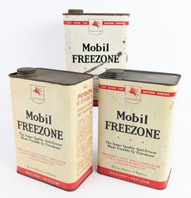 (3) Vintage SOCONY-VACUUM Mobil Freezone Anti-Freeze One Gallon Cans