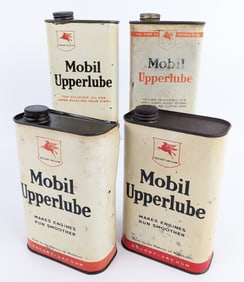 (4) Early SOCONY-VACUUM Mobil Upperlube Oil Cans
