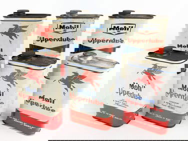 (6) Vintage Mobil Upperlube Pint Oil Cans