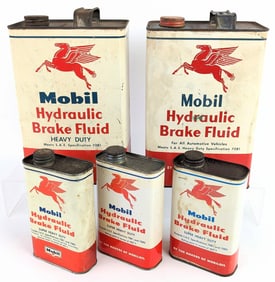 (5) Vintage Mobil Hydraulic Brake Fluid Cans