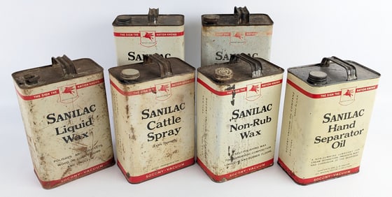 (6) Early SOCONY-Vacuum Mobil Sanilac One Gallon Cans