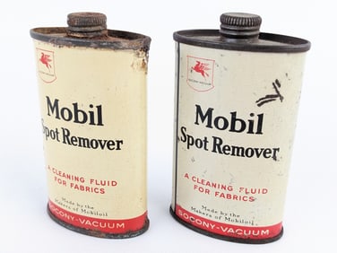 (2) Vintage SOCONY Mobil Spot Remover 3oz Metal Cans