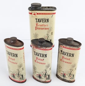 (4) Vintage Mobil Tavern Paint Cleaner / Leather Preserver Metal Cans
