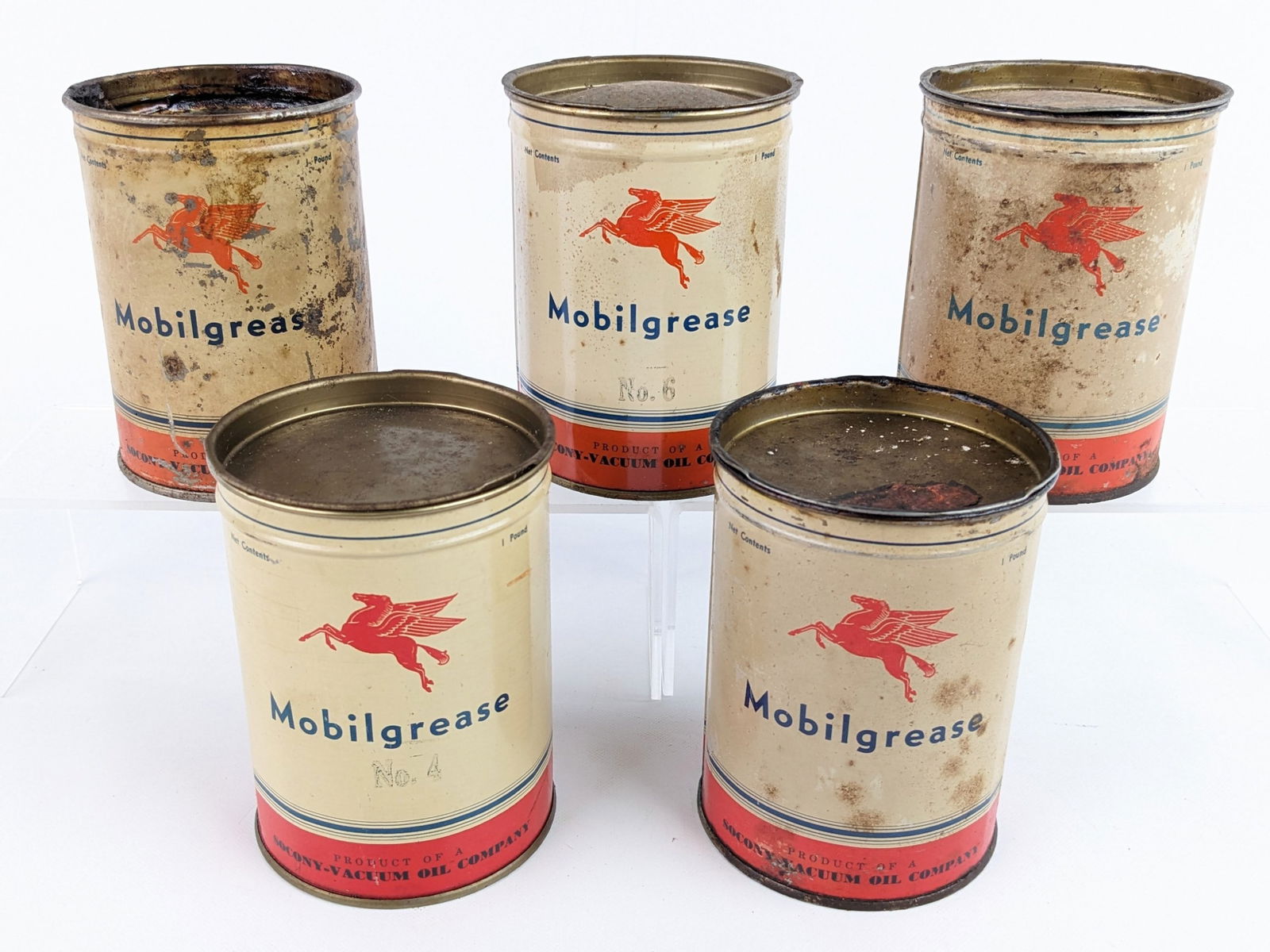 (5) Vintage Mobilgrease One Pound Grease Cans (1 of 5)