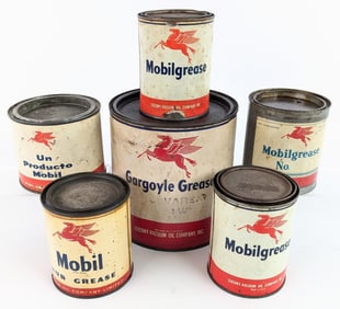 (6) Vintage Mobilgrease Metal Grease Cans