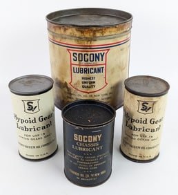 (4) Early SOCONY Standard Oil Lubricant Metal Cans