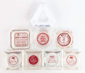 (8) Vintage Mobil Service Station Promotional Glass Ashtrays