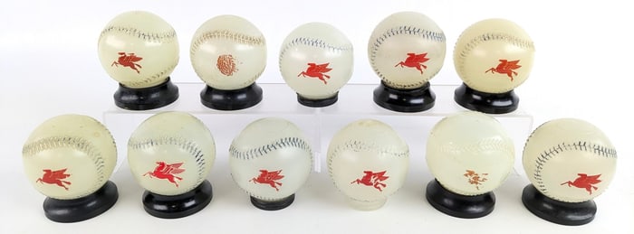 (11) Vintage Mobil Gas Station Glass Baseball Promotional Banks