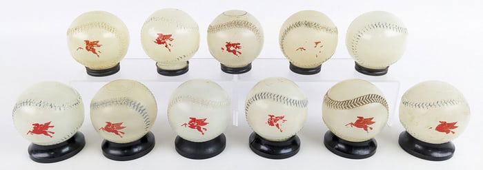 (11) Vintage Mobil Gas Station Glass Baseball Promotional Banks