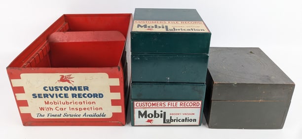 (4) Vintage Mobil Lubrication Customer File Record Boxes