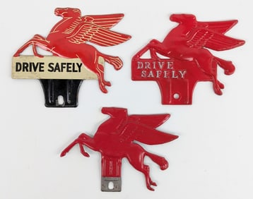 3) Vintage Mobil Gas Station Pegasus License Plate Toppers