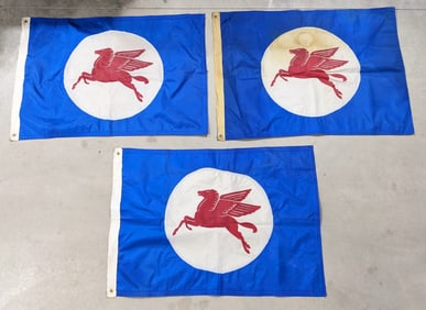 3) Vintage Mobil Service Station Nylon Flags
