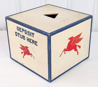 Vintage Mobil Service Station Custom Wood Stub Deposit Box