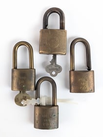 (4) Vintage Mobil Oil Company Brass Padlocks