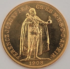 Restrike 1908 Hungary 100 Korona Gold Coin