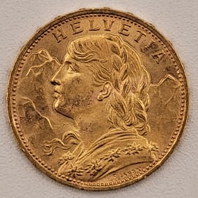 1922B Switzerland 20 Francs Gold Coin