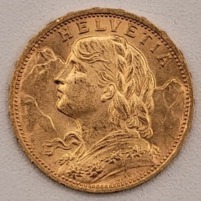 1927B Switzerland 20 Francs Gold Coin