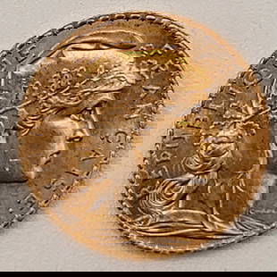 1909 France 20 Francs Rooster Gold Coin: 1909 France 20 Francs Rooster Gold Coin. The coin is .900 fine gold and the actual gold weight is 0.1867 troy ounces. Nice AU/BU condition.