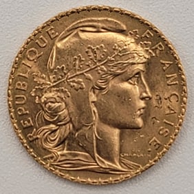 1913 France 20 Francs Rooster Gold Coin