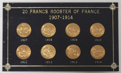 1907-1914 France 20 Francs Rooster Uncirculated Gold Coin Set