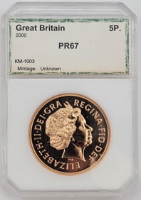 2000 Great Britain 5 Pounds Proof Gold Sovereign Coin PCI PR67