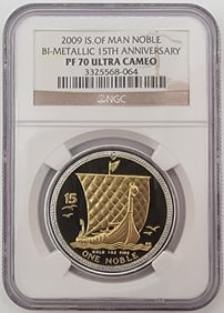 2009 Isle of Man One Noble Bi-Metallic 1 Ounce Gold Proof Coin NGC PF-70 Ultra Cameo