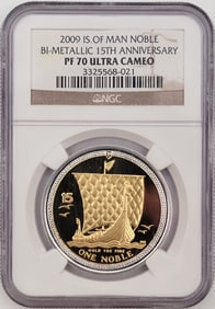 2009 Isle of Man One Noble Bi-Metallic 1 Ounce Gold Proof Coin NGC PF-70 Ultra Cameo