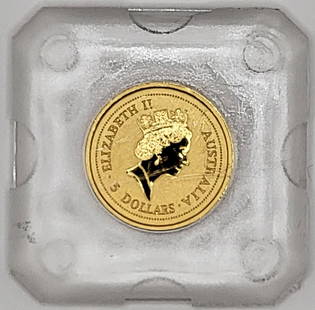 1998 Australian Nugget 1/20th Ounce .9999 Fine Gold 5 Dollar Coin: 1998 Australian Nugget 1/20th Ounce .9999 Fine Gold 5 Dollar Coin. Mint condition in original plastic holder.