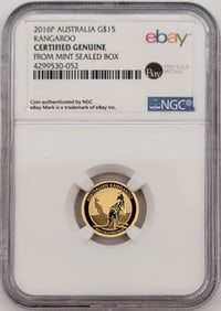2016 P Australian Kangaroo 1/10th Ounce .9999 Fine Gold 15 Dollar Coin NGC Certified Genuine