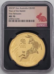 2023 P Australia Year Of The Rabbit $200 Two Ounce .9999 Fine Gold Coin NGC MS 70