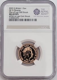 2022 British Gold Memorial Sovereign NGC MS69 DPL (Last 500 Struck, Queen Elizabeth II Obverse)