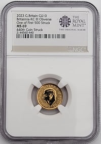 2023 British 10 Pound Britannia Gold Coin NGC MS 69 (First 500 Struck, King Charles III Obverse)