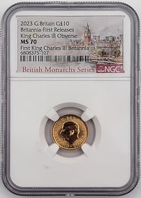2023 British 10 Pound Britannia Gold Coin NGC MS 70 (King Charles III Obverse, First Releases)