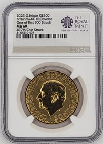 2023 British 100 Pound Britannia Gold Coin NGC MS 69 (First 500 Struck, King Charles III Obverse)