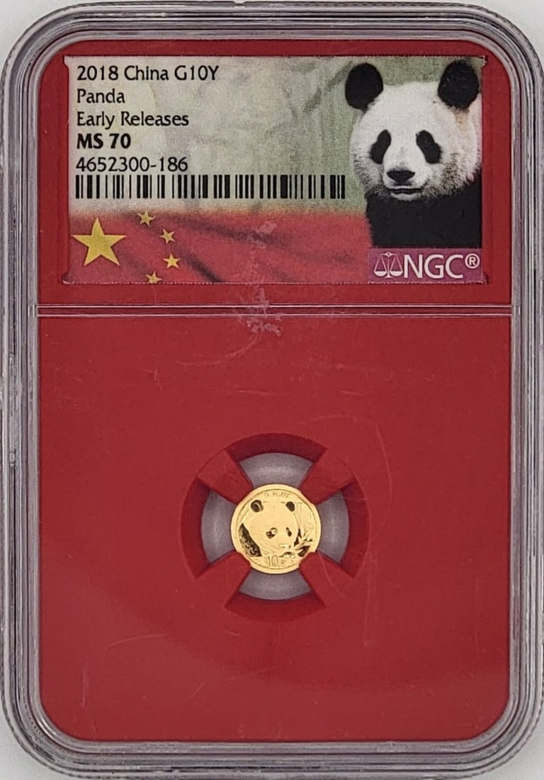 2018 China Panda 10 Yuan One Gram .999 Fine Gold Coin NGC MS 70 Early Releases: 2018 China Panda 10 Yuan One Gram .999 Fine Gold Coin. Graded MS 70 Early Releases by NGC.