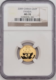 2009 China Panda 50 Yuan 1/10 Ounce .999 Fine Gold Coin NGC MS 70
