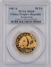 1987-S China Panda 50 Yuan 1/2 Ounce .999 Fine Gold Coin PCGS MS 68