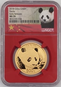 2018 China Panda 500 Yuan 30 Gram .999 Fine Gold Coin NGC MS 70 Early Releases