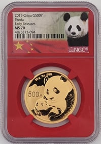 2019 China Panda 500 Yuan 30 Gram .999 Fine Gold Coin NGC MS 70 Early Releases